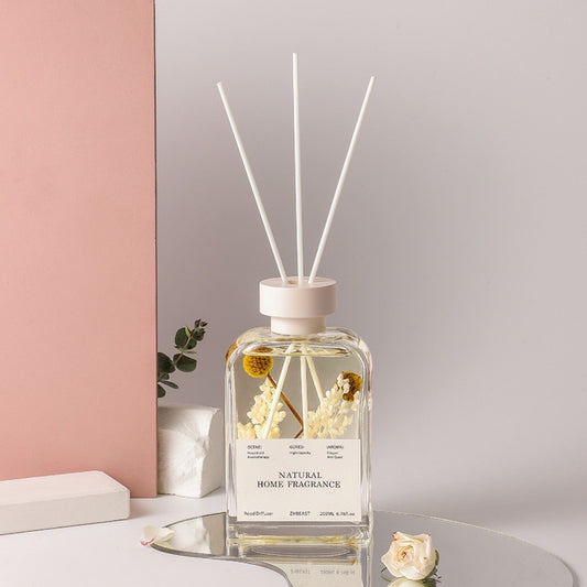Home Perfume 200ml Private Label Luxury Glass Bottle Essential Oil Aromatic Dried Flower Reed Diffuser With Rattan