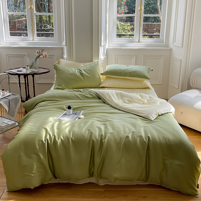 80s Lyocell Tencel Bedding Four-piece Set Entry Luxury Ice Silk Quilt Cover Quilt Cover Bed Sheet Silk New Style Bedclothes