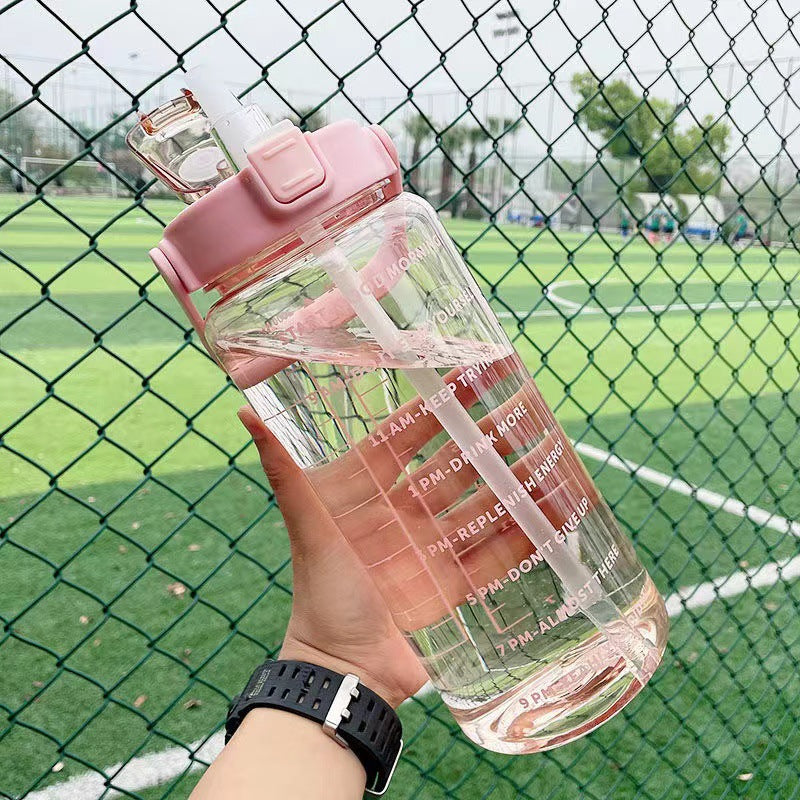 Large Capacity 2000ml Ml Summer Sports Water Cup Plastic Cup Children's Scale Water Bottle Portable Straw Water Bottle