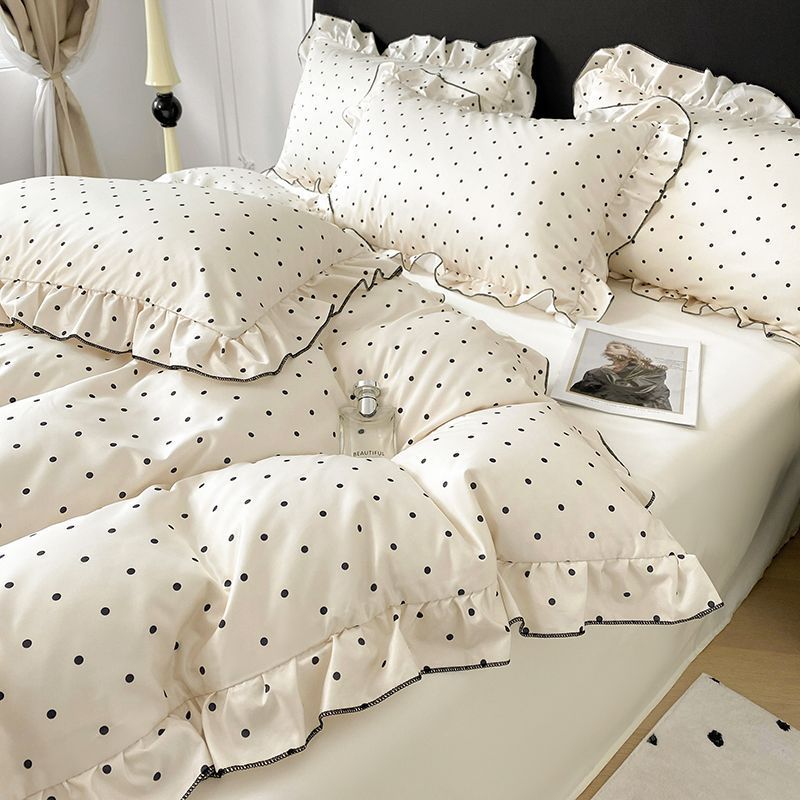 Class A Summer Princess Lace Ice Silk Four-piece Silky Smooth Cool Feeling Washing Silk Naked Sleeping Bed Sheet Quilt Cover Three-piece Set