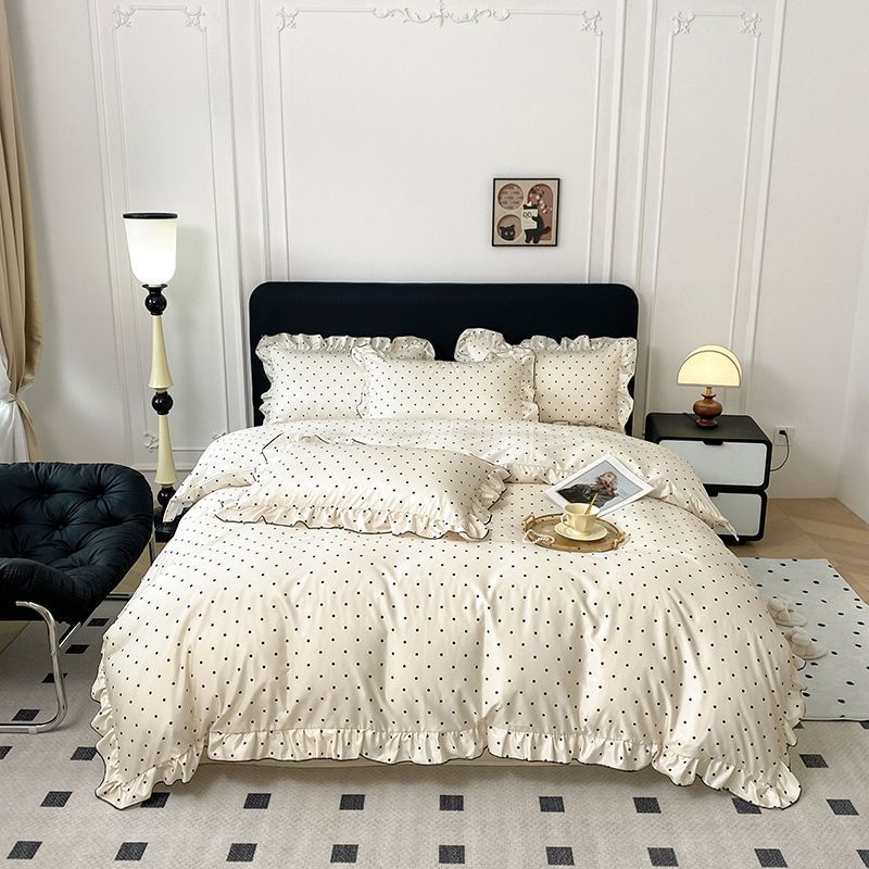 Class A Summer Princess Lace Ice Silk Four-piece Silky Smooth Cool Feeling Washing Silk Naked Sleeping Bed Sheet Quilt Cover Three-piece Set