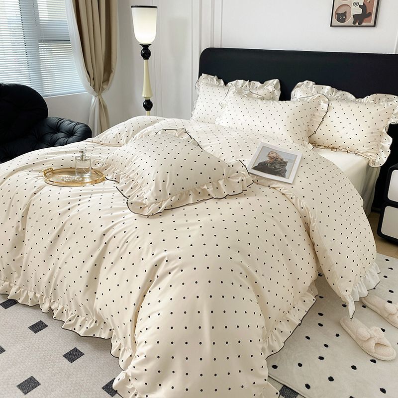 Class A Summer Princess Lace Ice Silk Four-piece Silky Smooth Cool Feeling Washing Silk Naked Sleeping Bed Sheet Quilt Cover Three-piece Set