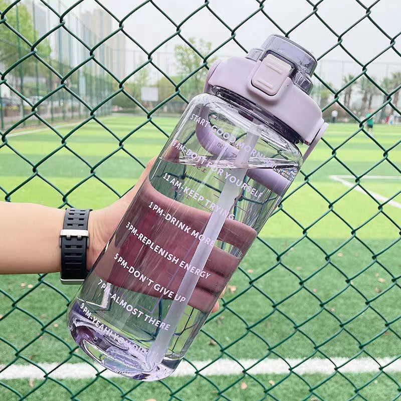 Large Capacity 2000ml Ml Summer Sports Water Cup Plastic Cup Children's Scale Water Bottle Portable Straw Water Bottle