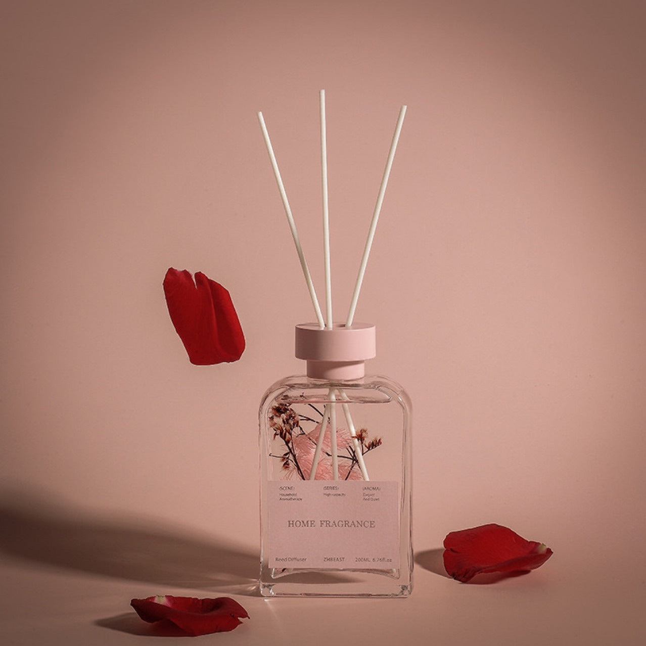 Home Perfume 200ml Private Label Luxury Glass Bottle Essential Oil Aromatic Dried Flower Reed Diffuser With Rattan