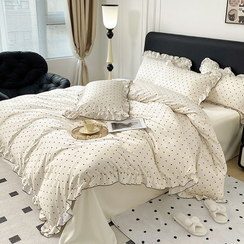 Class A Summer Princess Lace Ice Silk Four-piece Silky Smooth Cool Feeling Washing Silk Naked Sleeping Bed Sheet Quilt Cover Three-piece Set